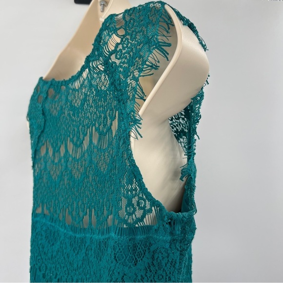 Free People Intimately Peek A Boo Lace Cap Sleeve Overlay Midi Sheath Slip Dress - Picture 8 of 15